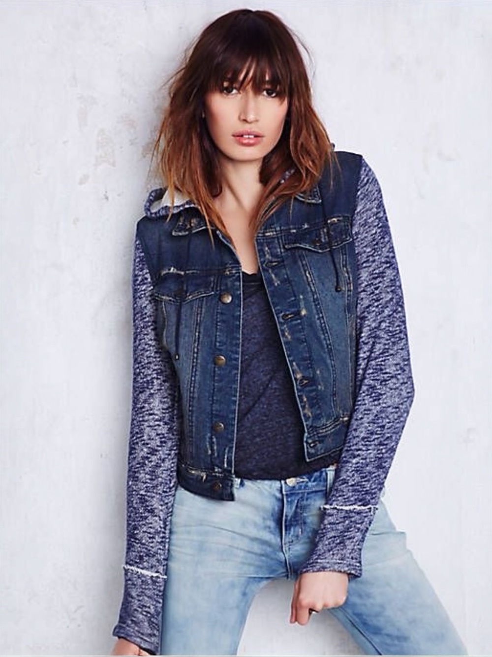 Free People Knit Hooded Denim Jacket